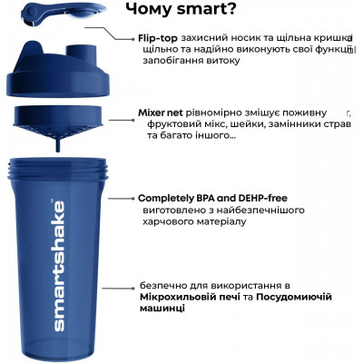 Шейкер спортивний Smartshake Lite 1000ml Glossy-Navy Blue