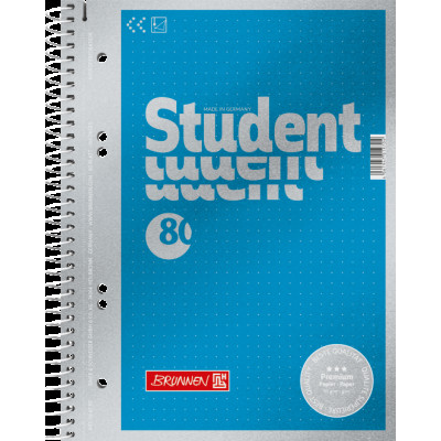 Зошит коледж-блок Brunnen А5 на спіралі в точку 80 аркушів 90 г/м2 обкладинка блакитний металік