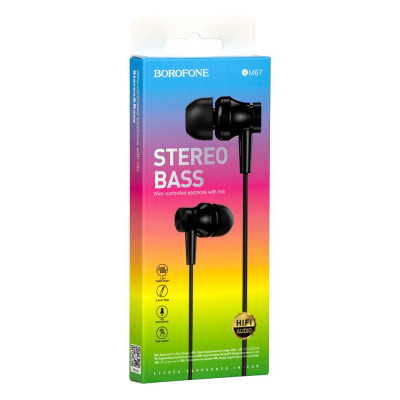 Дротові навушники вакумні з мікрофоном Borofone 3.5 mm BM67 Stereo Bass 1.2 m Black