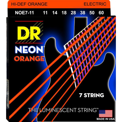 Струни для електрогітари 7 шт DR NOE7-11 Hi-Def Neon Orange K3 Coated Extra Heavy 7-String Electric Guitar 11/60