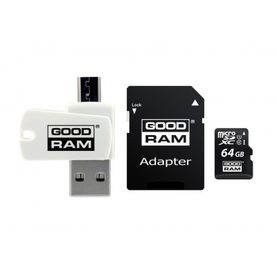 Карта пам'яті MicroSDXC 64GB UHS-I Class 10 GOODRAM + SD-adapter + OTG Card reader (M1A4-0640R12)