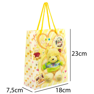 Сумочка подарункова пластикова з ручками Gift bag Ведмедики 23х18х7.5 см Жовтий (27349)