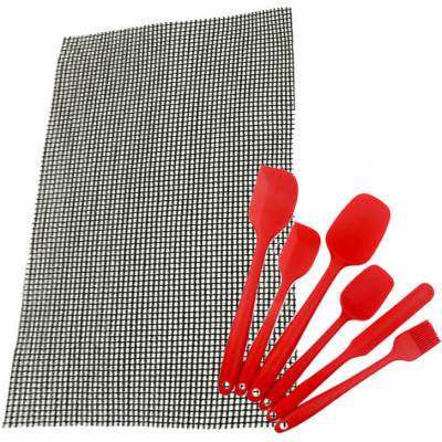 Антипригарний килимок-сітка для BBQ 40х33 см та Набір кухонного приладдя 6 в 1 Red (n-1208)