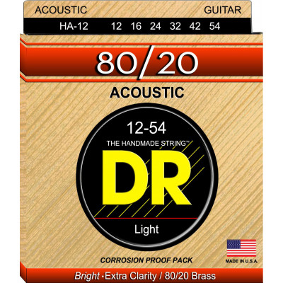 Струни для акустичної гітари 6 шт DR HA-12 Hi-Beam 80/20 Bronze Acoustic Guitar Strings Light 12/54