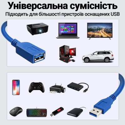 Кабель подовжувач для USB порта Addap UM2F-01 USB 3.0 Male to USB 3.0 Female 5 Гбіт/с 1 м