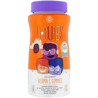 Вітамін С для дітей Solgar апельсин полуниця U-Cubes Children's Vitamin C 90 жувальних цукерок (SOL59598)