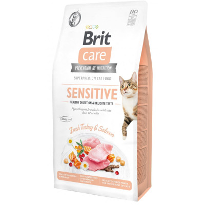 Корм для вибагливих кішок Brit Care Sensitive Healthy Digestion Delicate Taste 7кг з індичкою та лососем