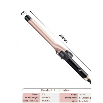 Плойка для завивки волосся DSP 20106, для створення локонів, кераміка, 19 мм