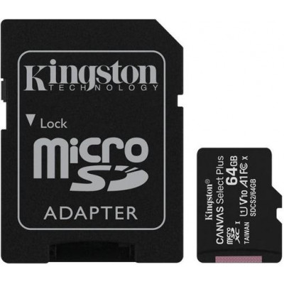 Карта пам'яті Kingston microSDHC 64GB Canvas Select + A1 (W100/R85) + адаптер SD (6519922)