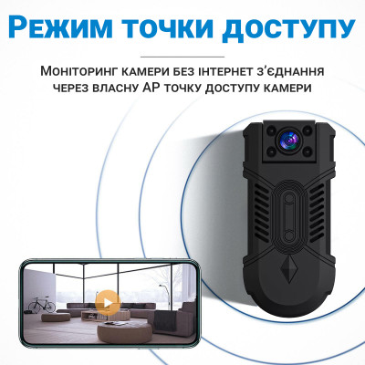 Міні боді камера з поворотним об'єктивом Digital Lion WD18 1080P WiFi Чорний