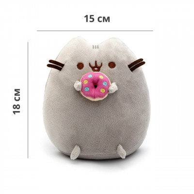 М'яка іграшка Pusheen cat з пончиком Сірий та тримач для мобільного (n-1047)