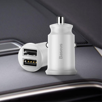 Автомобільний зарядний пристрій Baseus С8-K Grain Mini Smart Car Charger 3.1A 2хUSB White (651162372)