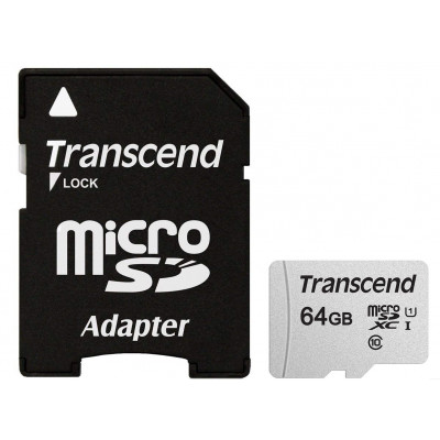 Карта пам'яті Transcend microSDXC 64GB UHS-I U1 (TS64GUSD300S-A) + SD адаптер (6412860)