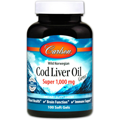 Риб'ячий жир із печінки тріски Carlson Labs Cod Liver Oil норвезький 1000 мг 100 капсул (1211)