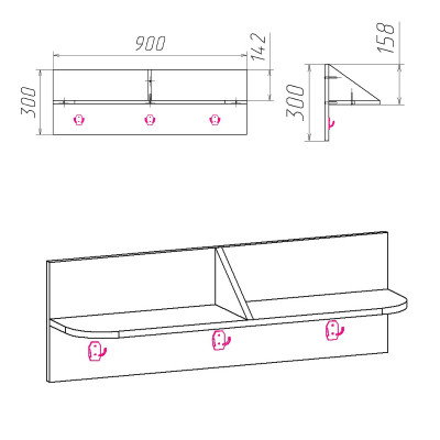 Настінна вішалка Компаніт В 3 Бук