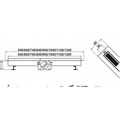 Трап для душу BW Tech Slim 80 см чорний поворотний вихід (R04BK800)