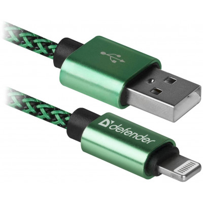 Кабель Defender ACH01-03T USB(AM)-Lighting 1m, 2.1A Green (87810) (6488730)