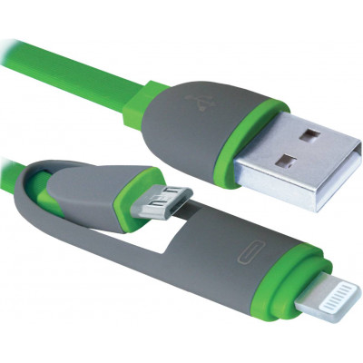 Кабель Defender USB10-03BP USB(AM)-MicroUSB+Lightning Green 1m (6343306)