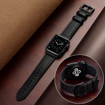 Ремінець BeWatch для Apple Watch series 3 | 4 | 5 | 6 із шириною корпусу 42|44mm Шкіряний + Силікон Чорний (1230101)