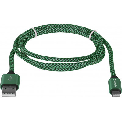 Кабель Defender ACH01-03T USB(AM)-Lighting 1m, 2.1A Green (87810) (6488730)