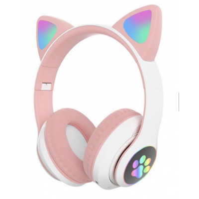 Безпровідні Bluetooth-навушники з вушками и LED підсвіткою Cat Ear VZV-24M/8079 Рожеві