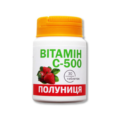 Вітамін С-500 Красота та Здоров'я зі смаком полуниці таблетки 500 мг №30 Банка