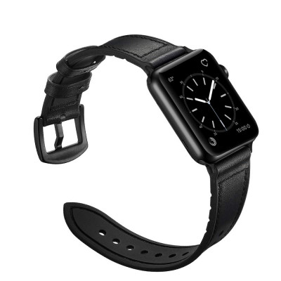 Ремінець BeWatch для Apple Watch series 3 | 4 | 5 | 6 із шириною корпусу 42|44mm Шкіряний + Силікон Чорний (1230101)