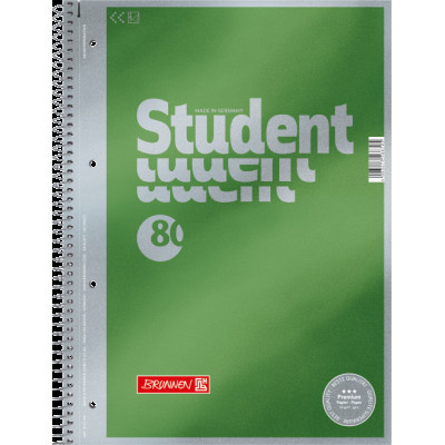 Зошит коледж-блок Brunnen А4 на спіралі з чистими листами 80 листів 90 г/м2 Зелений металік (1067140)