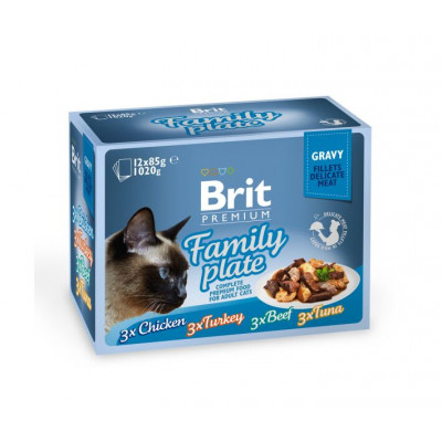 Вологий корм для кішок Brit Premium Cat Dinner Plate Fillets Jelly 12х85 г, асорти з 4 смаків