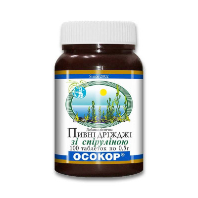 Дріжджі пивні ОСОКОР з спіруліна, таблетки №100 ОСОКОР