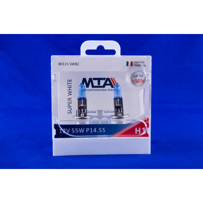 Лампа автомобільна MTA H1 12V 55W P14.5S SUPER WHITE 2 шт (028582)