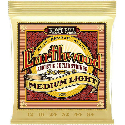 Струни для акустичної гітари 6 шт Ernie Ball 2003 Earthwood Acoustic 80/20 Bronze Medium Light 12/54