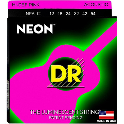 Струни для акустичної гітари 6 шт DR NPA-12 Hi-Def Neon Pink K3 Coated Medium Acoustic Guitar Strings 12/54