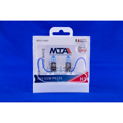 Лампа автомобільна MTA H3 12V 55W PK22S SUPER WHITE 2 шт (028583)