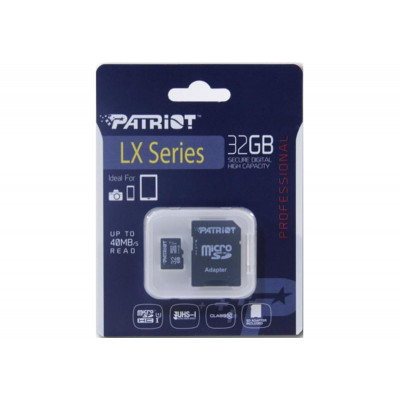 Карта пам'яті MicroSDHC 32GB UHS-I Class 10 Patriot LX + SD-adapter (PSF32GMCSDHC10)