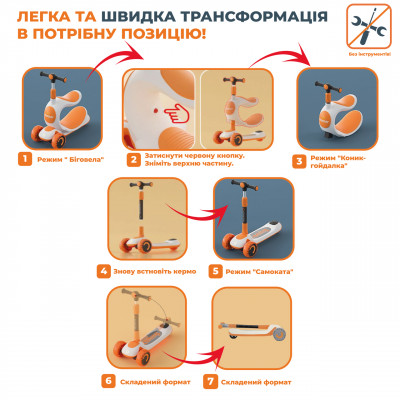 Дитячий біговел трансформер 2 в 1 A1 Помаранчевий