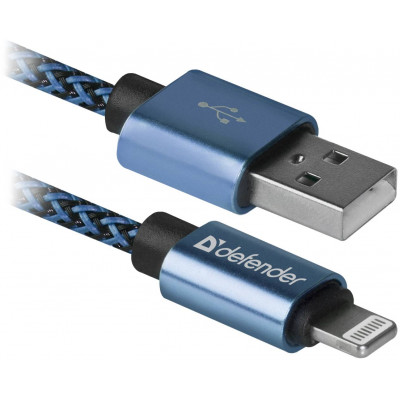 Кабель Defender ACH01-03T USB(AM)-Lighting 1m, 2.1A Blue (87811) (6488821)