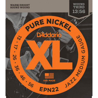 Струни для електрогітари 6 шт D'Addario EPN22 Pure Nickel Jazz Medium Electric Strings 13/56