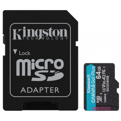 Карта пам'яті Kingston microSDXC 64GB Canvas Go+ U3 V30 (SDCG3/64GB) + Адаптер (6552769)