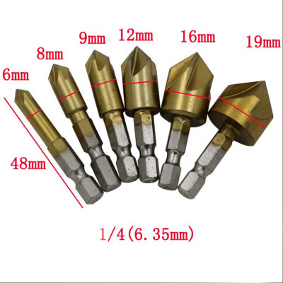 Набір зенкерів 6 шт. 6 мм-19 мм 1/4 "Шестигранним хвостовиком