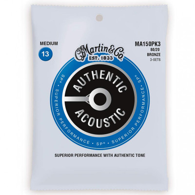 Струни для акустичної гітари 3 Sets Martin MA150PK3 80/20 Bronze Medium Acoustic Guitar Strings 13/56