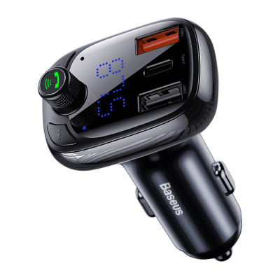 FM-трансмітер модулятор Baseus S-13 Bluetooth 5.0 c функцією зарядки (Чорний, 2xUSB, 1xType-C)