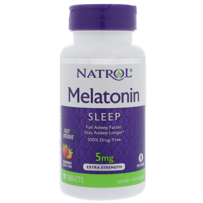 Мелатонін, Natrol, Melatonin, швидкорозчинний, смак полуниці, 5 мг, 90 таблеток (1295)