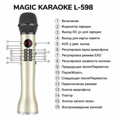 Бездротовий мікрофон караоке MicMagic L-598 Золотий