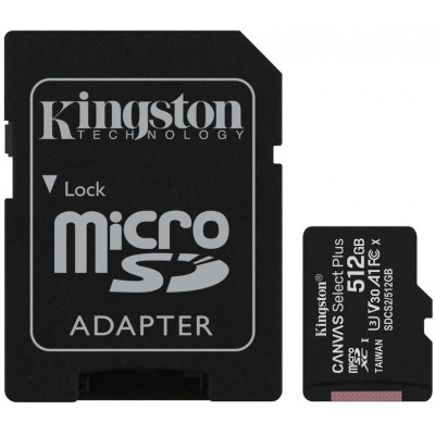 Карта пам'яті Kingston microSDHC 512GB Canvas Select + A1 (R100/W85) + адаптер SD (6526407)