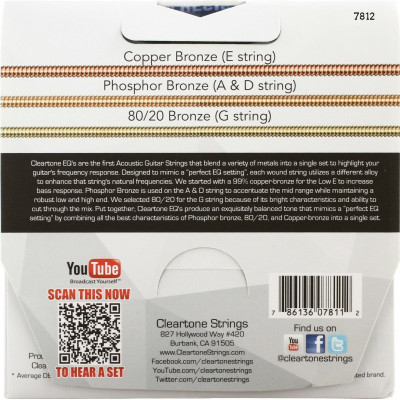 Струни для акустичної гітари 6 шт Cleartone 7812 EQ Hybrid Metal Acoustic Light Strings 12/53