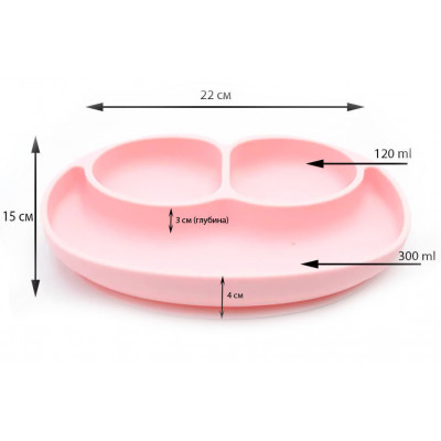 Набір силіконова тарілка килимок, слинявчик ПВХ Рожевий та силіконова ергономічна ложка (vol-1094)