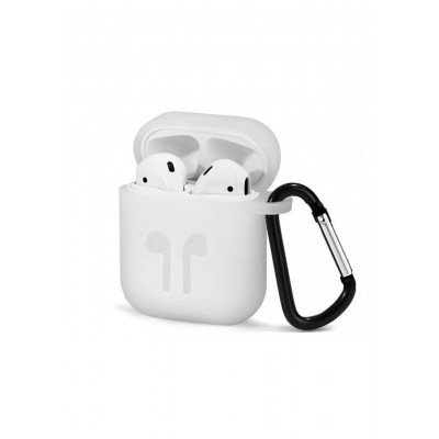 Силіконовий чохол для Airpods 1/2 ARM із карабіном захисний White (4652white)