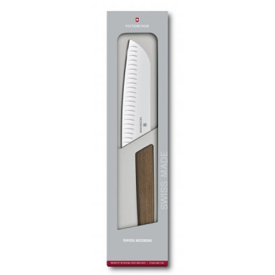 Кухонний ніж Victorinox Swiss Modern Santoku 17 см Горіх (6.9050.17KG)