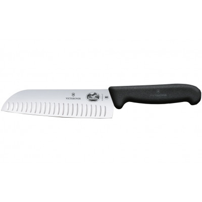 Ніж кухонний Victorinox Fibrox Santoku 170 мм рифлений Чорний (5.2523.17)